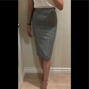 High Waisted Back Slit Houndstooth Pencil Skirt